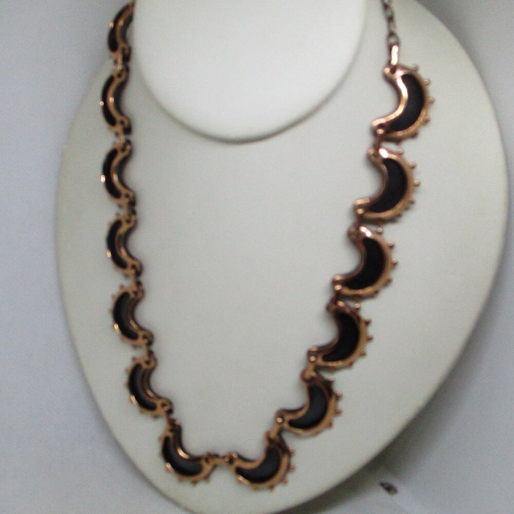RENOIR COPPER NECKLACE Never Worn Black Enamel Crescent Moon Shapes Necklace